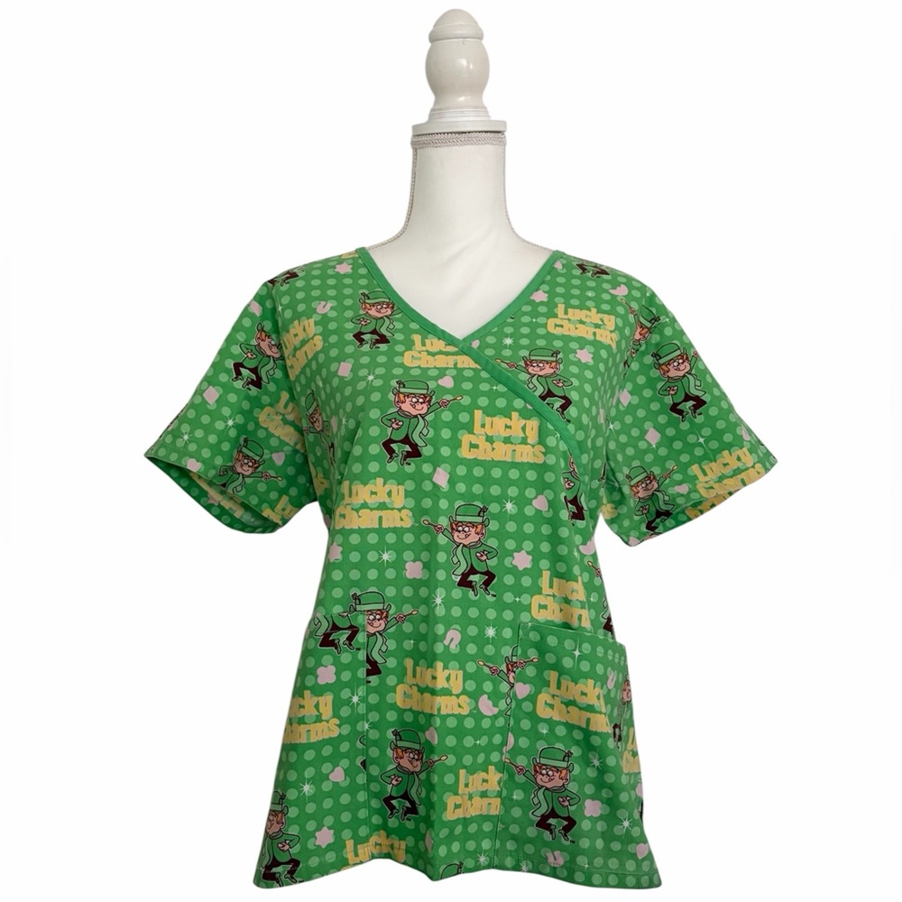 Lucky Charms Leprechaun Character Nursing Medical Scrub Top Women’s Small